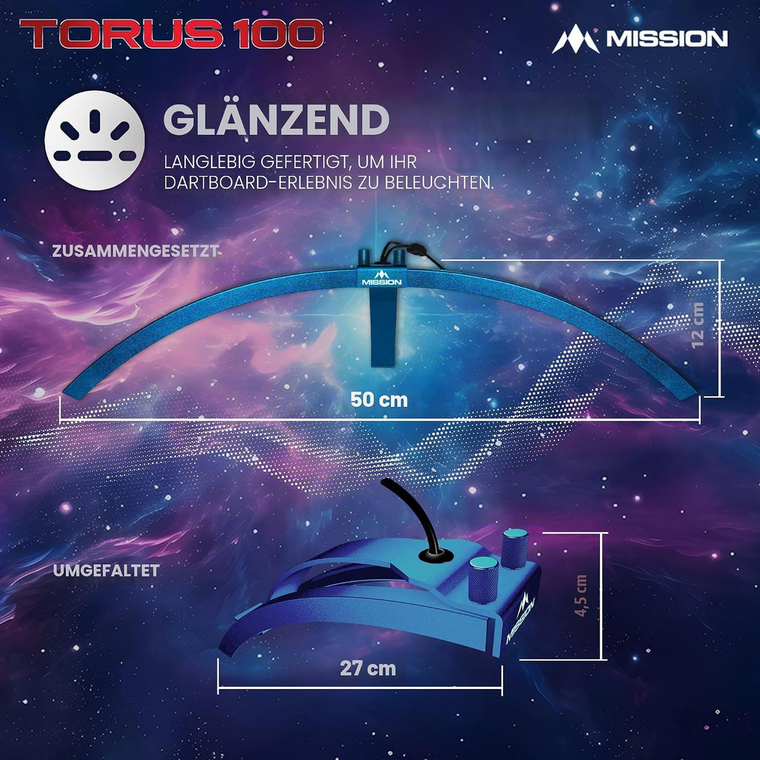 Mission Darts TOR100 Torus 100 | Dartscheibe LED klappbar tragbar Dartscheibe Reise Beleuchtungssyst