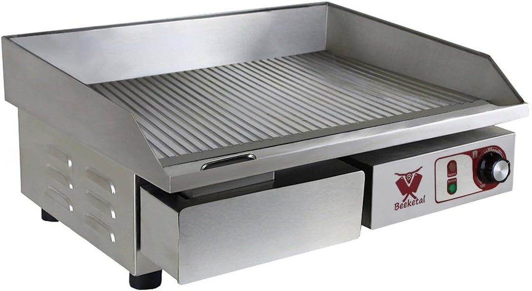 Beeketal 'BGP-c' Profi Gastro Gusseisen Grillplatte elektrisch mit 55 x 35 cm Grillfläche (geriffelt