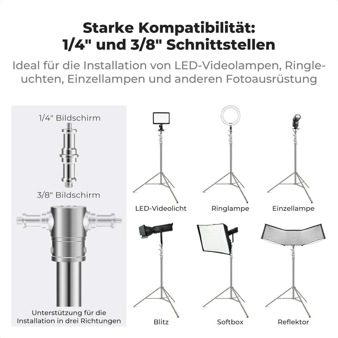K&amp;F CONCEPT 280cm Lichtständer Licht Stativ Edelstahl federbelastet, faltbares Fotostativ mit stärke