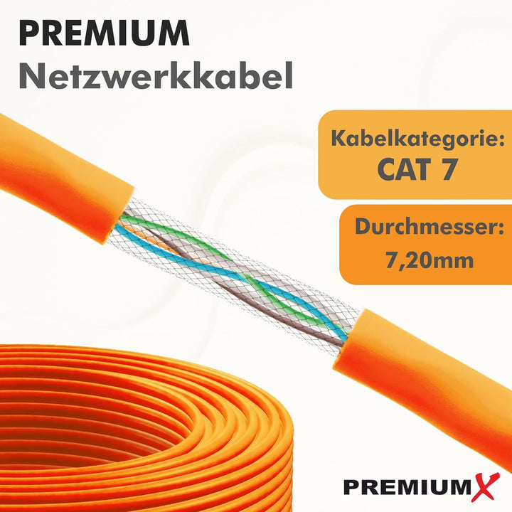 PremiumX 100m CAT 7 Netzwerkkabel Simplex LAN-Kabel Ethernet Datenkabel S/FTP PiMF PoE Eca Cat7 Verl