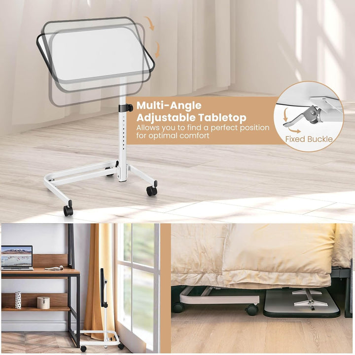 LIFEZEAL Beistelltisch mit Rollen, Betttisch Höhenverstellbar, Pflegetisch 180° Drehbar, Laptoptisch