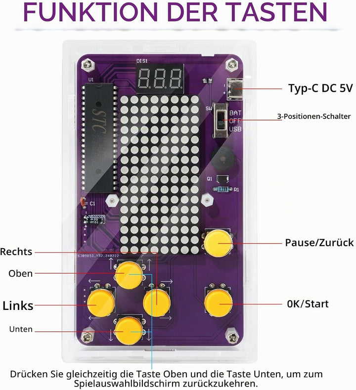 DIY Handheld spielkonsole, Lötübungsset, Löt Bausatz kit, Elektronik Bausatz für Studenten Lernen un