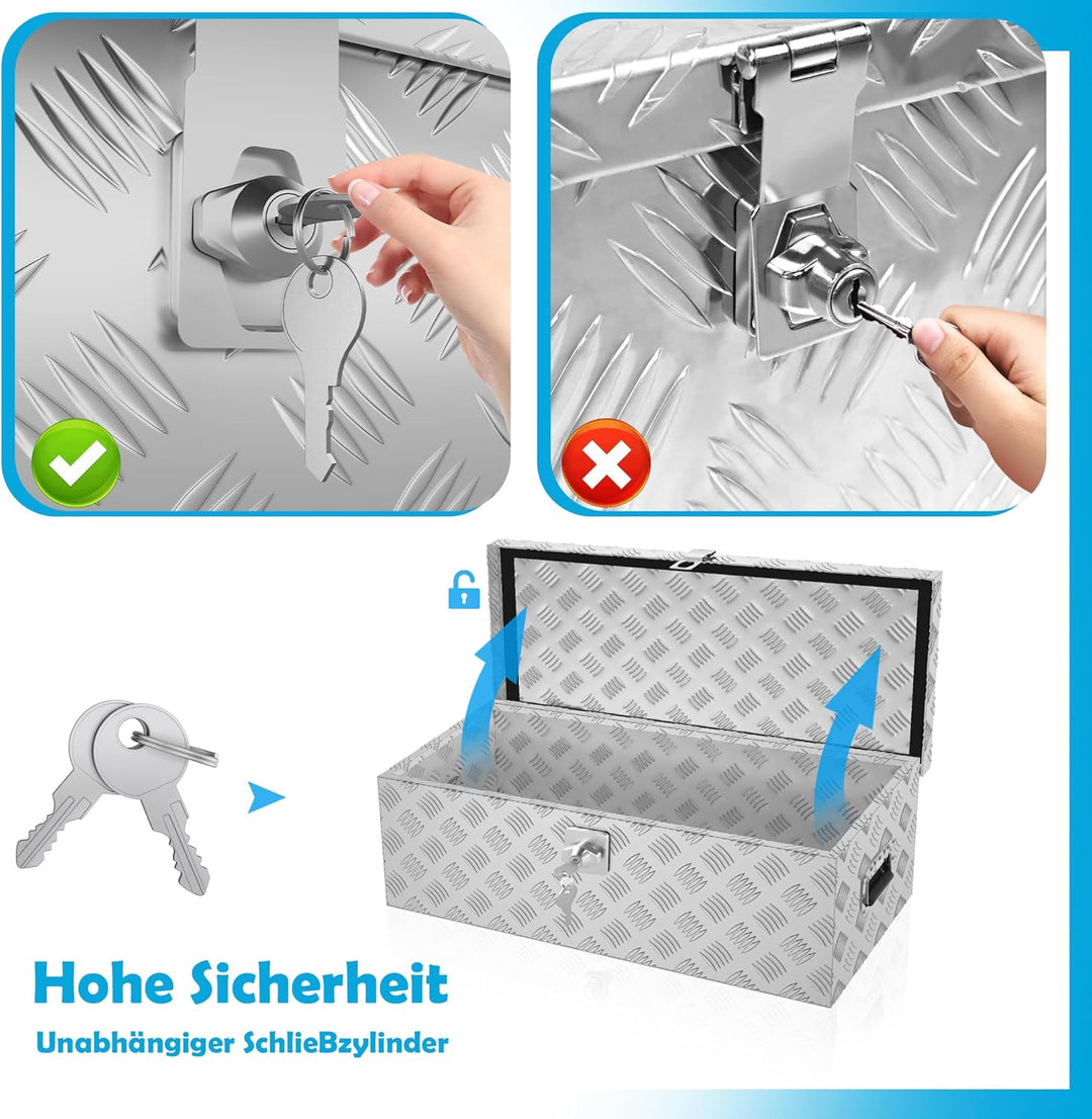 ACXIN Aufbewahrungsbox Alubox 762x330x244 mm, Aluminium Werkzeugkiste mit Schloss und 2 Schlüsseln,
