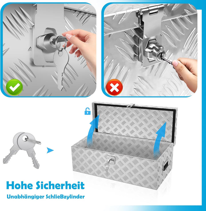 ACXIN Aufbewahrungsbox Alubox 762x330x244 mm, Aluminium Werkzeugkiste mit Schloss und 2 Schlüsseln,