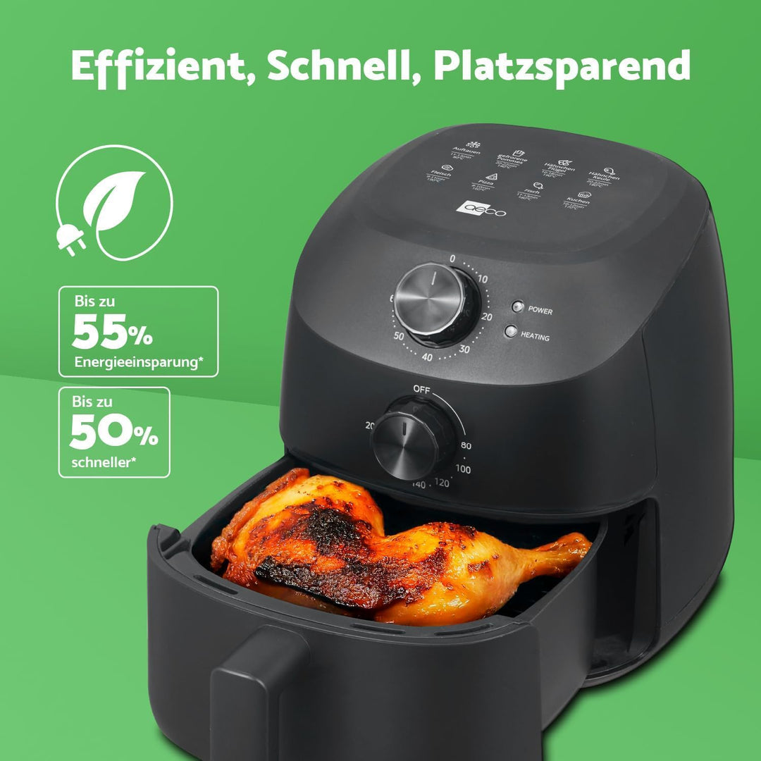 aeco Cube 2.0 Mini Airfryer – Kompakte Heissluftfritteuse, 2 Liter, BPA-frei, 60 Min. Timer, Antihaf