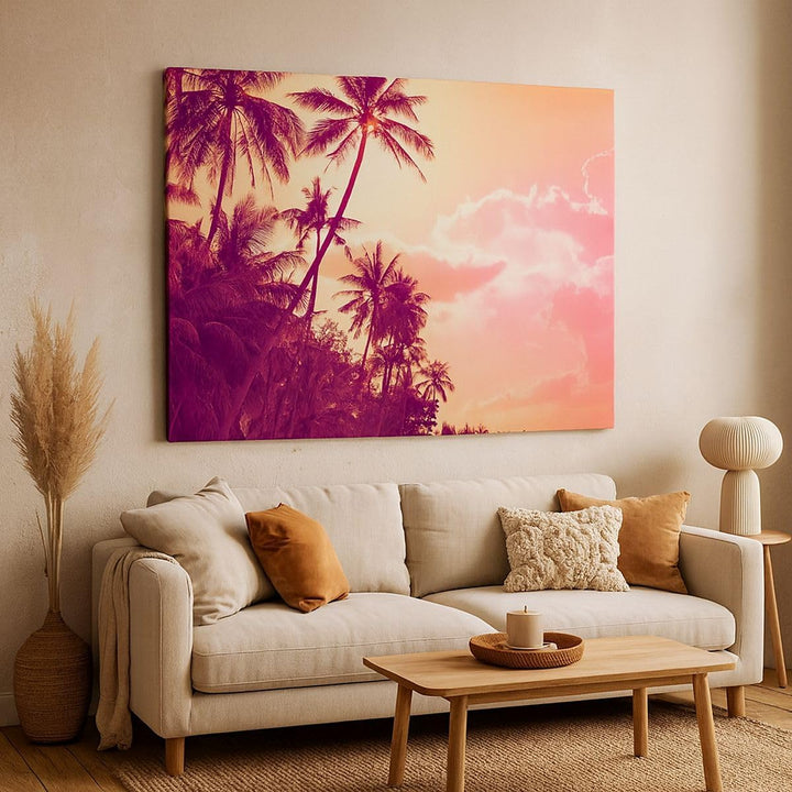 Bilder auf Leinwand 100x70cm Leinwandbild mit Rahmen palme dschungel Gross Wanddeko Bild Schlafzimme