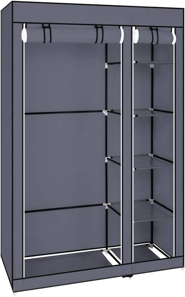 LEADZM Kleiderschrank, Stoffschrank, Garderobe Faltschrank mit Kleiderstange und Ablagen, Stabiler S