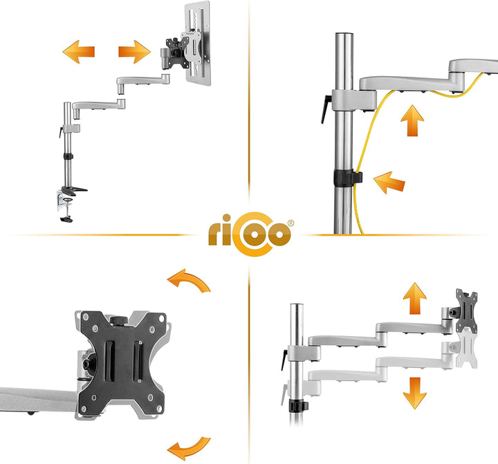 RICOO Monitor Halterung Tisch, VESA Tischhalterung für 13-30 Zoll, Monitorhalterung 1 Monitor Arm TS