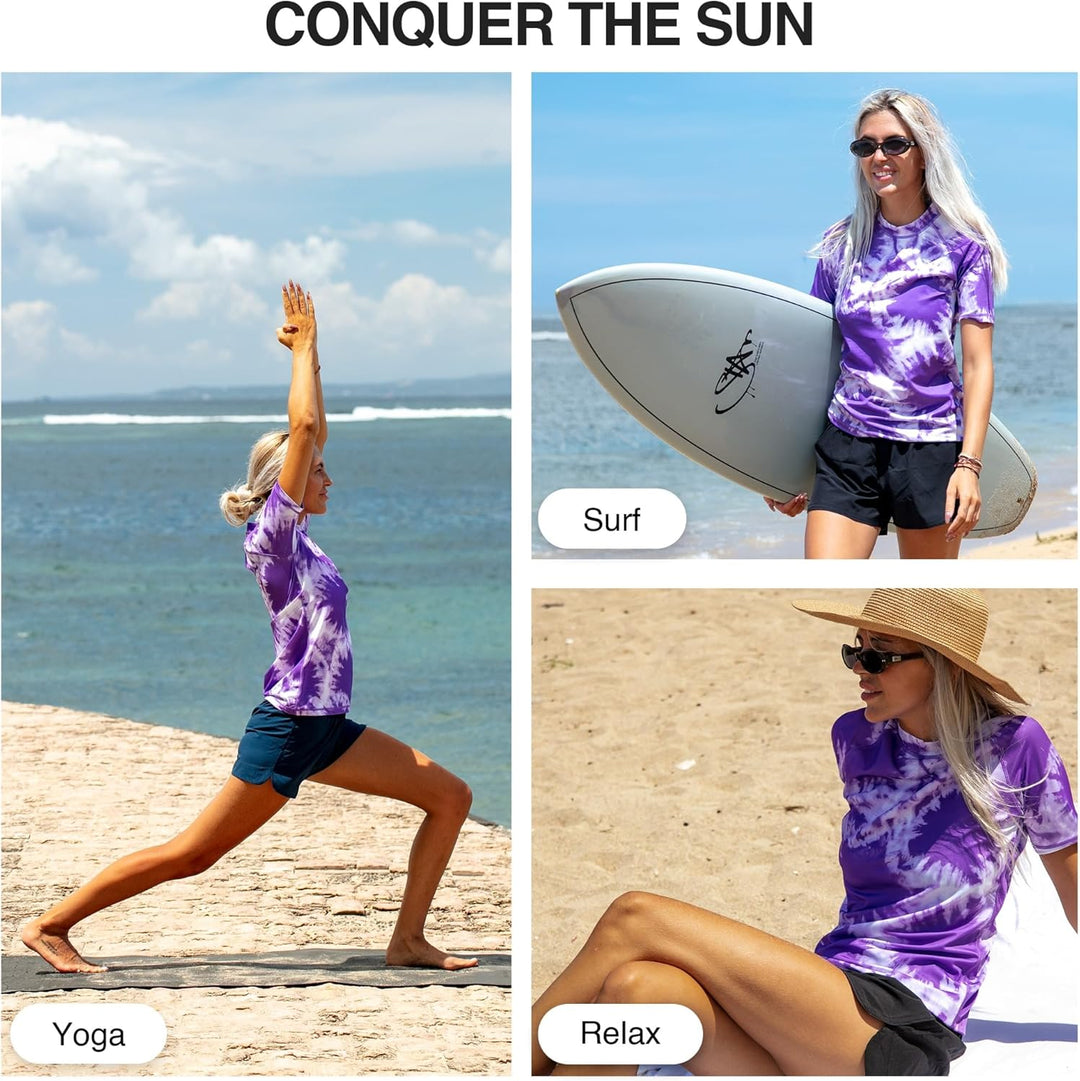 Kanu Surf Breeze Damen Rashguard & Workout Top mit LSF 50+, kurzärmelig M Strandmädchen, Violett, M
