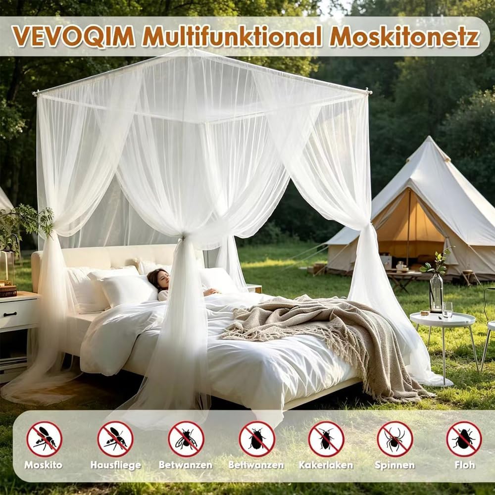 Moskitonetz 200 x 220 x 200 cm, Moskitonetz Bett, Feinmaschig und langlebig, Mosquito Net Bed für Zu