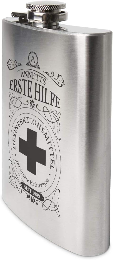 Flachmann Edelstahl 237 ml 8 oz individuelle Gravur Geschenk - Erste Hilfe, Erste Hilfe