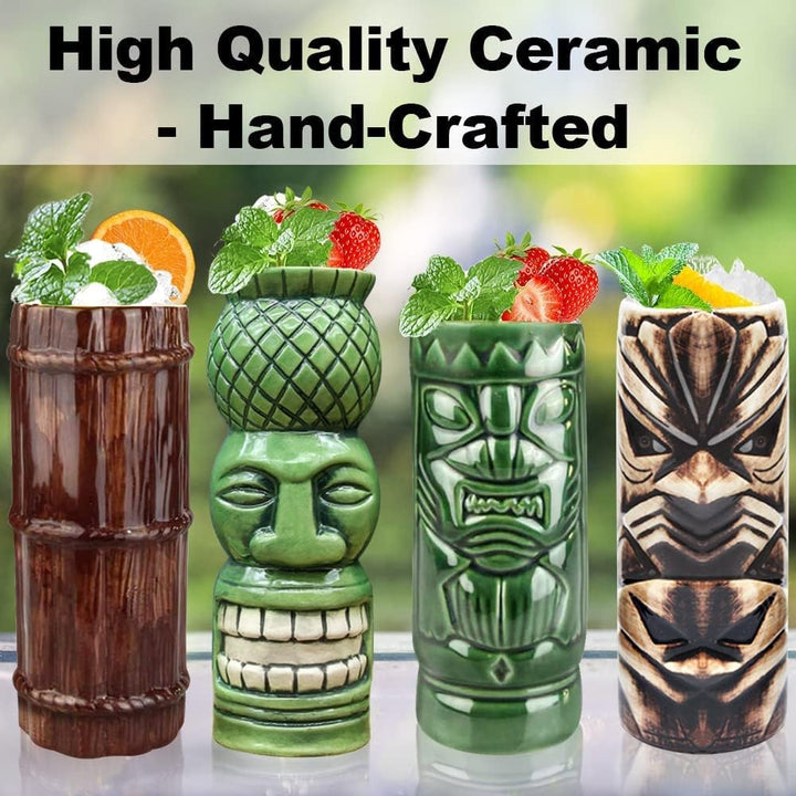 Tiki-Gläser für Cocktails, Tiki-Tassen, 4 Stück, grosse Keramik-Tiki-Becher, tropische Hawaii-Party,