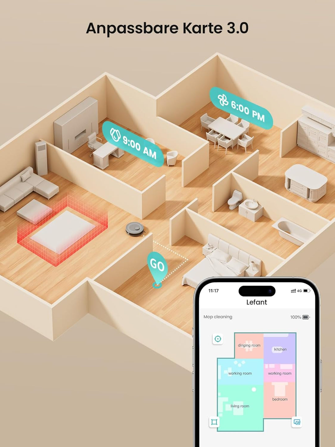 Lefant M2 Saugroboter Mit Wischfunktion, Staubsauger Roboter 6000Pa, LiDAR-Navigation Mapping, Robot