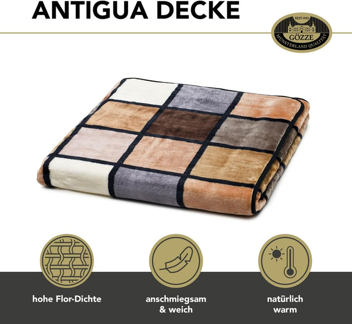 Gözze - Weiche Kuscheldecke, Cashmere Feeling, Hohes Stoffgewicht 500 g/m², Antigua, 150 x 200 cm -
