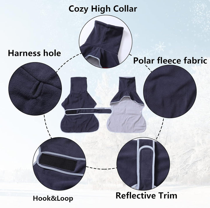 Geyecete Fleece Hundemantel Pullover für Windhunde,Whippet winterjacken Rollkragen Warmes Verstellba