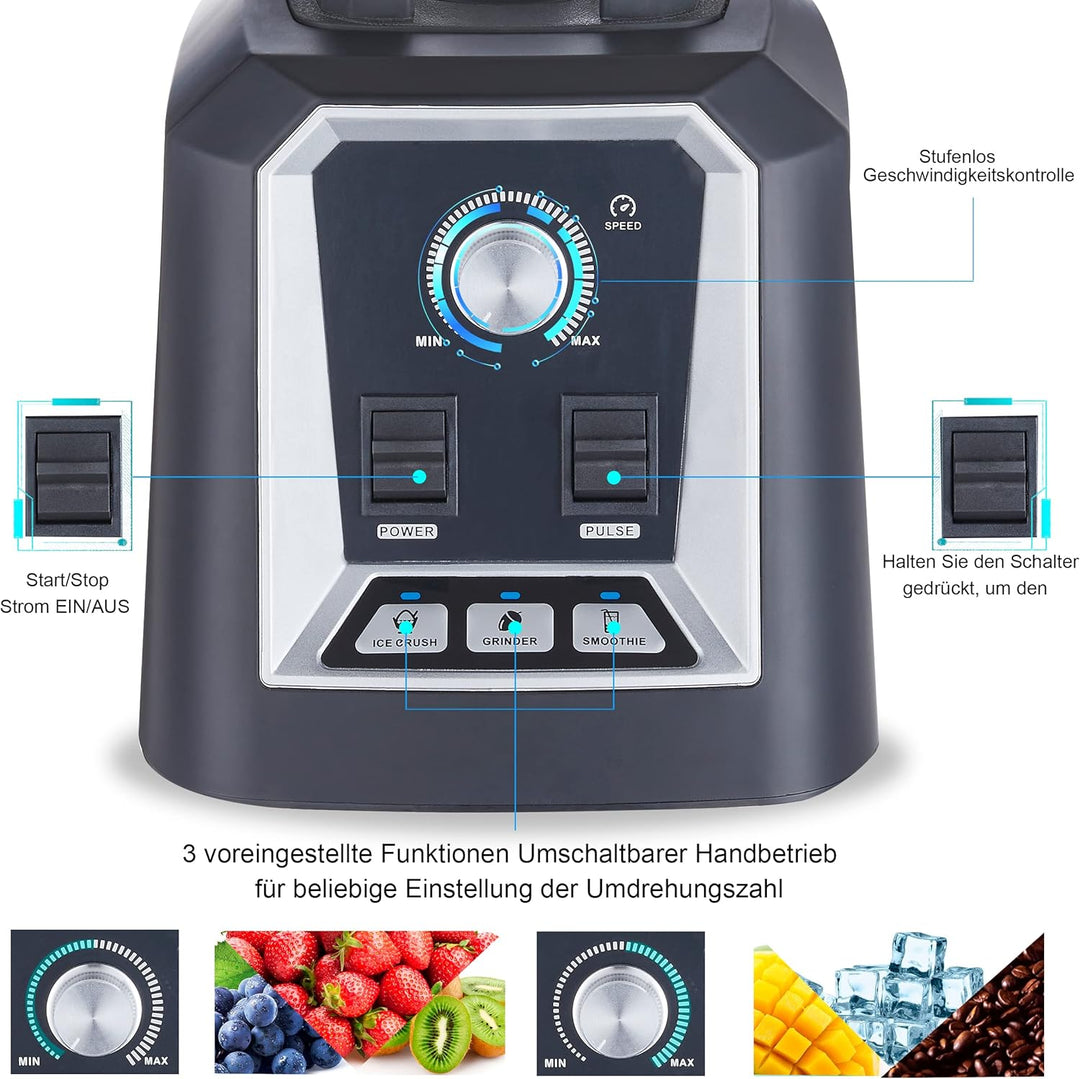 BioloMix Standmixer 2200W SmoothieMixer,Selbstreinigungs funktion, eingebauter Timer,Hochleistungsmi