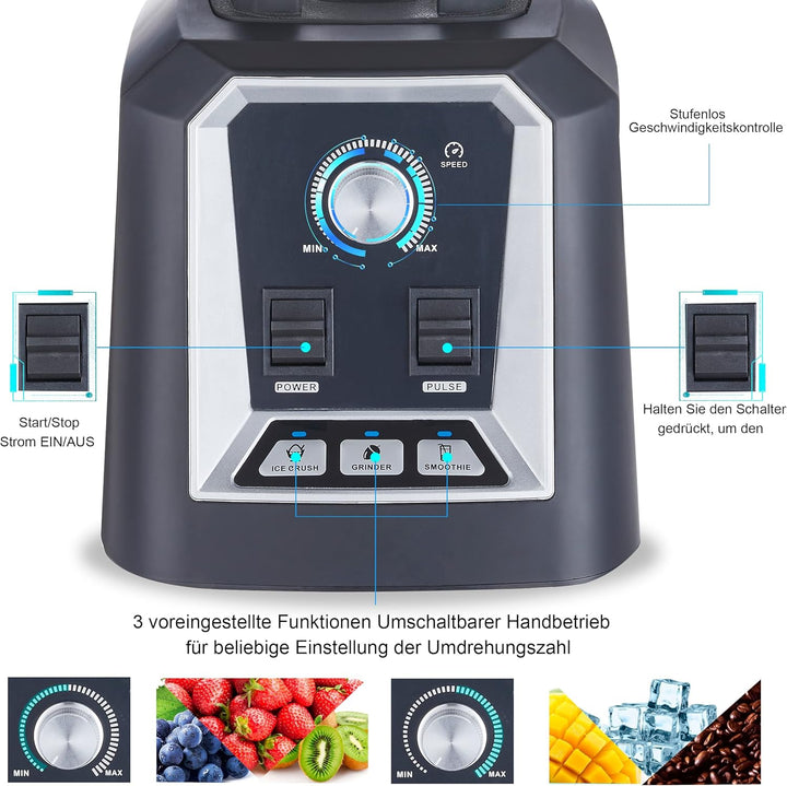 BioloMix Standmixer 2200W SmoothieMixer,Selbstreinigungs funktion, eingebauter Timer,Hochleistungsmi