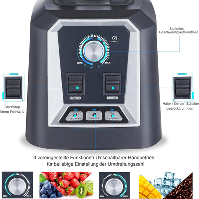 BioloMix Standmixer 2200W SmoothieMixer,Selbstreinigungs funktion, eingebauter Timer,Hochleistungsmi