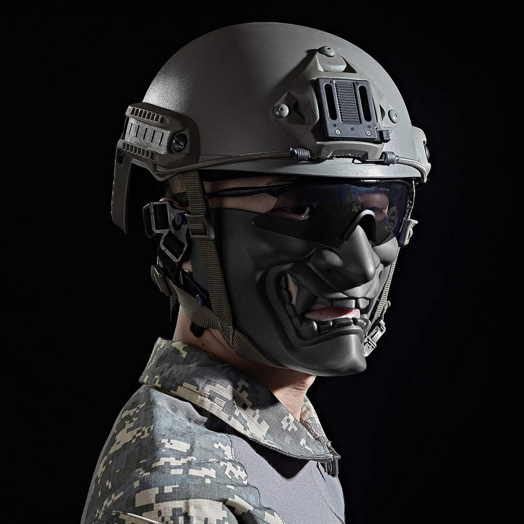 AOUTACC Airsoft Half Face Masks, Evil Demon Monster Kabuki Samurai Hannya Oni Half Face Protective M