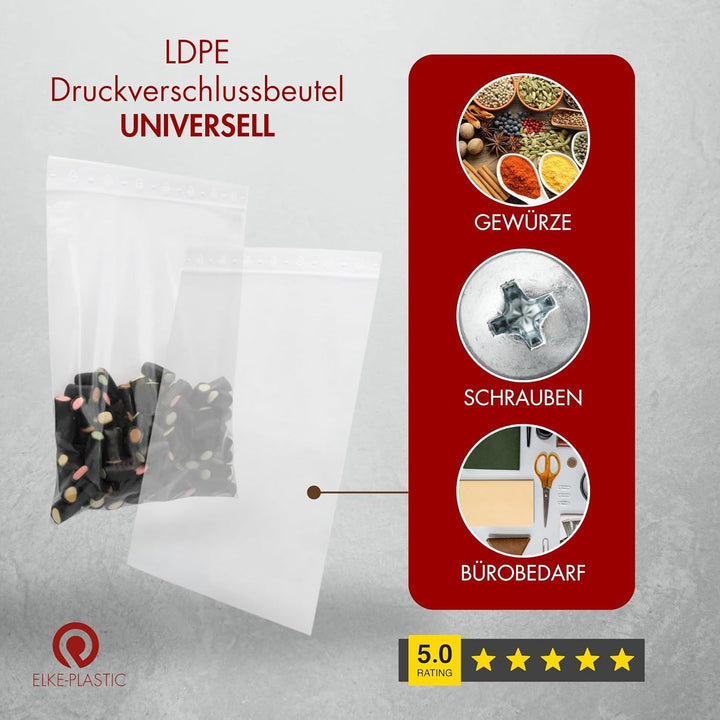 Elke-Plastic Druckverschlussbeutel - wiederverschliessbare Plastiktüte - Polybeutel - Plastikbeutel