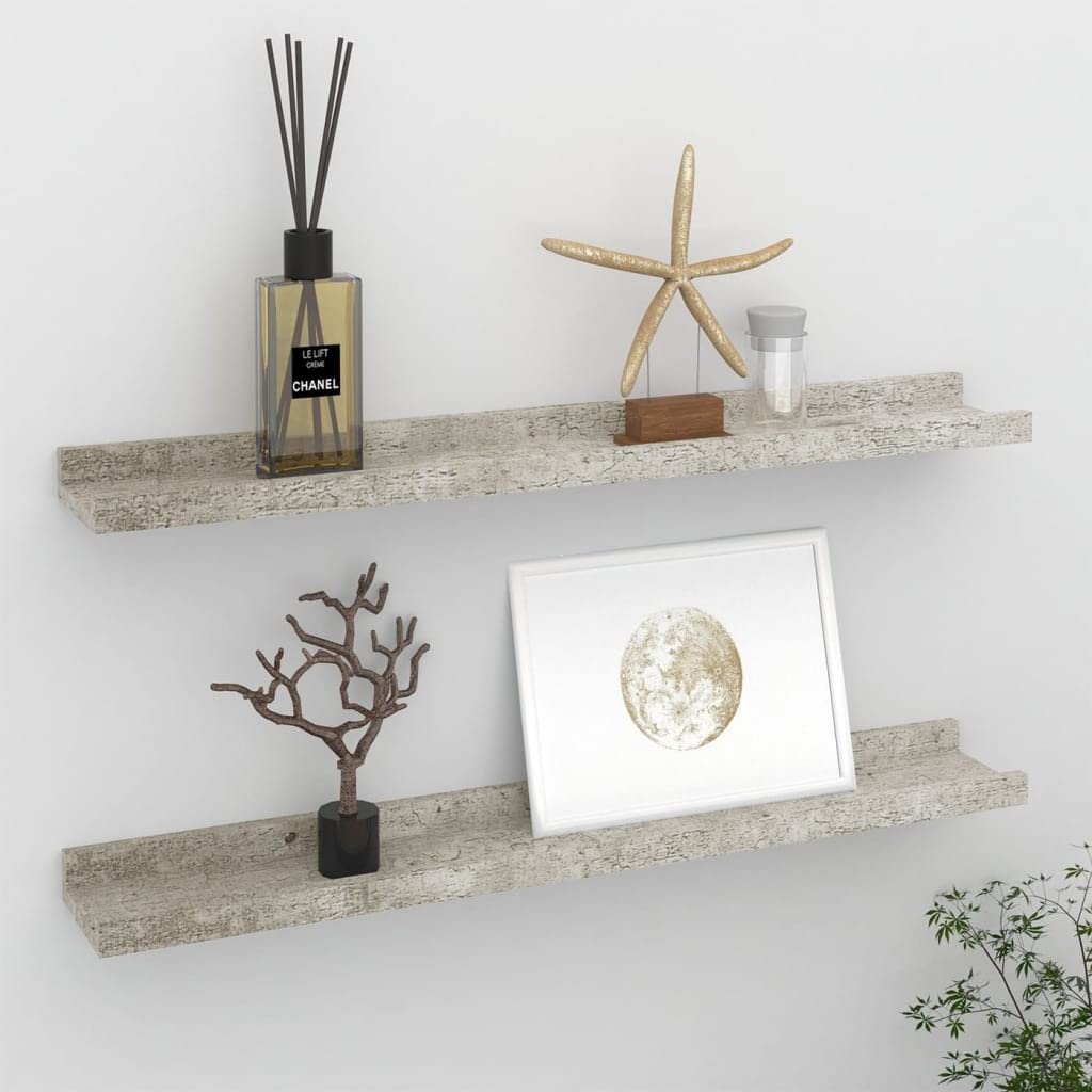 Wandregal 2 STK. Betongrau Wandregal Holz Wand BüCherregal Wand Regal Holz Wandregal KüChe KüChenreg