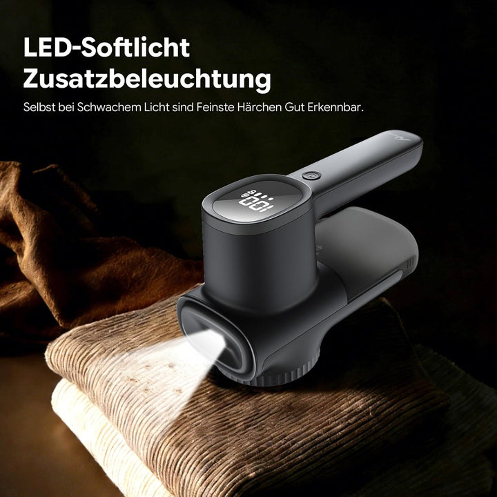 Dieser Fusselentferner für Kleidung und Sofas verfügt über eine integrierte Beleuchtung, ein LCD-Dis