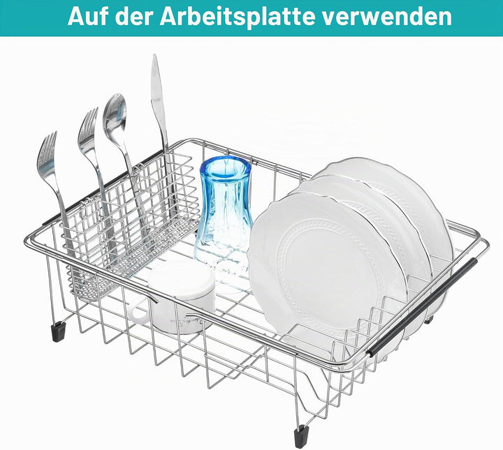 iPEGTOP Erweiterbares Abtropfgestell für Geschirr – Rostfreies Edelstahl Abtropfkorb für Spüle, Mult