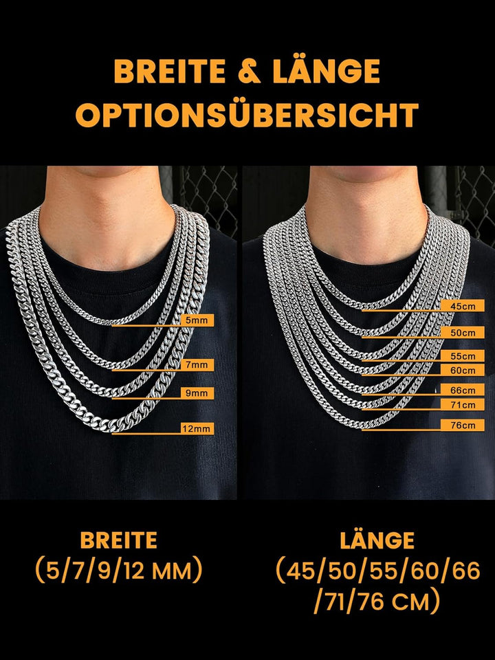 Bestyle Personalisierte Miami Panzerkette aus Edelstahl Breite 5/7 / 9 / 12mm Kubanische Kette Länge
