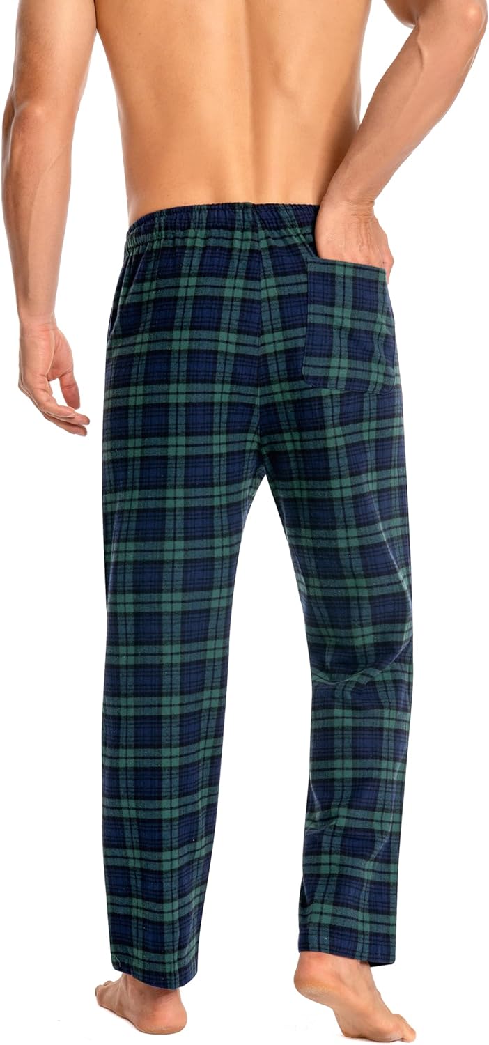 Schlafanzughose Herren 100% Baumwolle Flannel Pyjamahose Kariert Loungehose mit Taschen Nachtwäsche