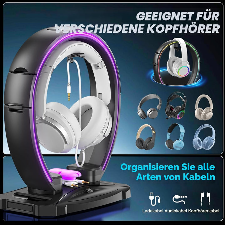 KDD Led Kopfhörer Ständer mit 9 Lichtmodi – Gaming Headset Halterung Schreibtisch – Faltbar Controll