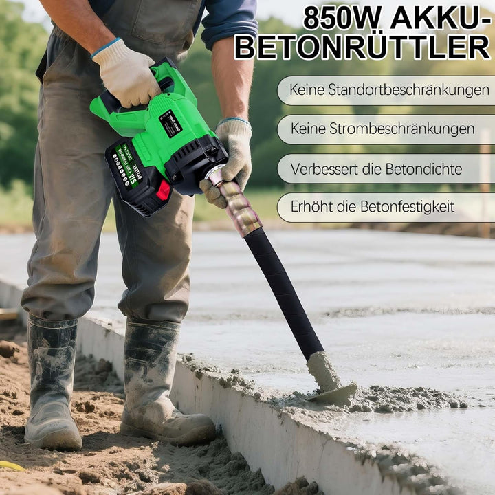 Akku Betonrüttler mit 4,0Ah-Akku, Bürstenlos Betonverdichter mit 1,5 m Schlauch, 35mm Rüttelflasche