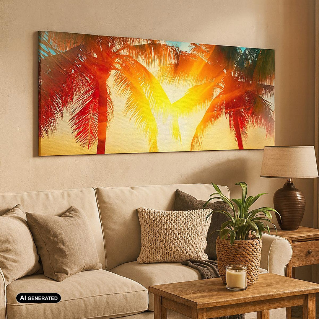 Panorama Bilder auf Leinwand 100x40cm Leinwandbild Meer Palme Wasser Gross Wanddeko Bild Schlafzimme