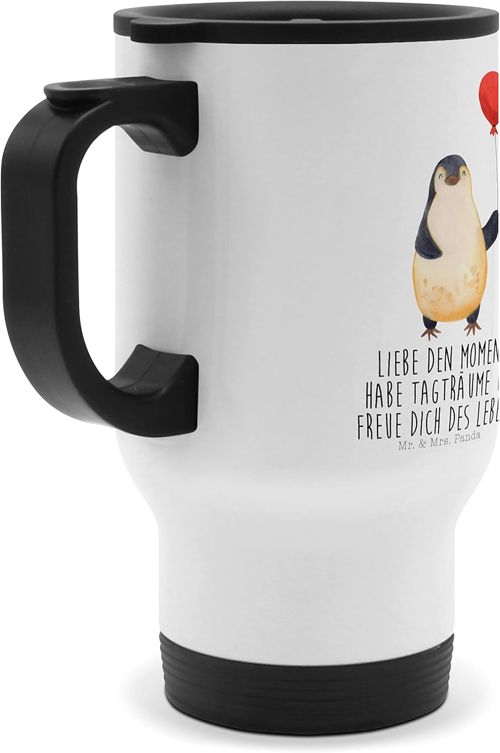 Mr. &amp; Mrs. Panda Thermobecher Pinguin Luftballon - Geschenk, Glück, Motivation, Warmhaltetasse, Gesc