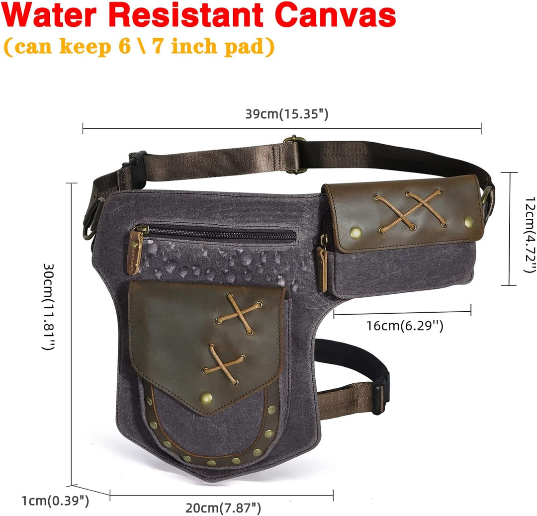 Le'aokuu Herren Canvas und Echtleder Wasserdichte Hüfttasche Umhängetasche Brusttasche Bauchtasche H