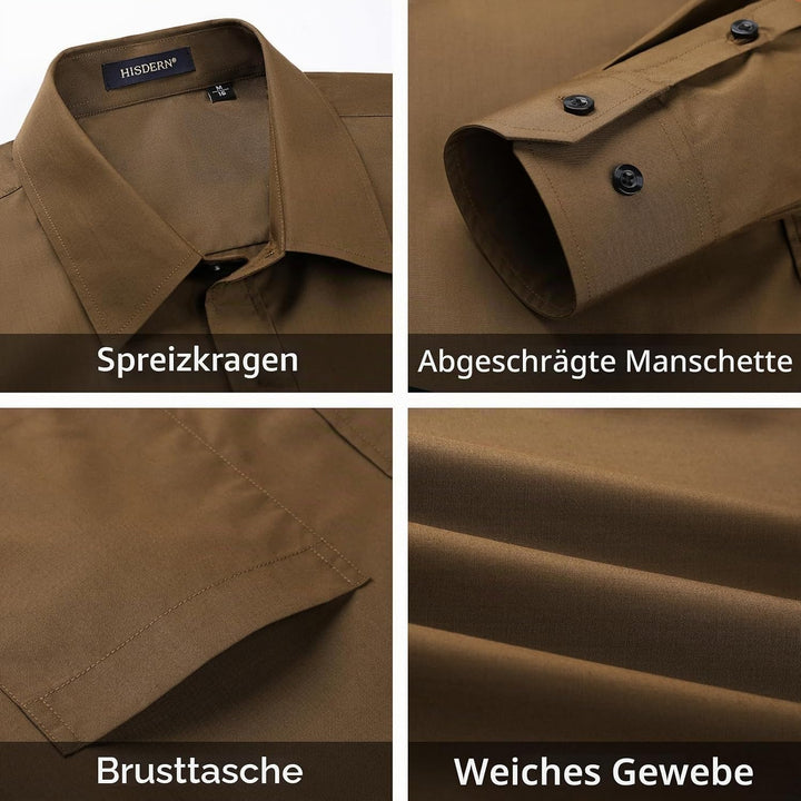 HISDERN Herren Hemd Langarm Einfarbige Hemden mit Krawatte und Taschentuch Formelle Businesshemd Hoc
