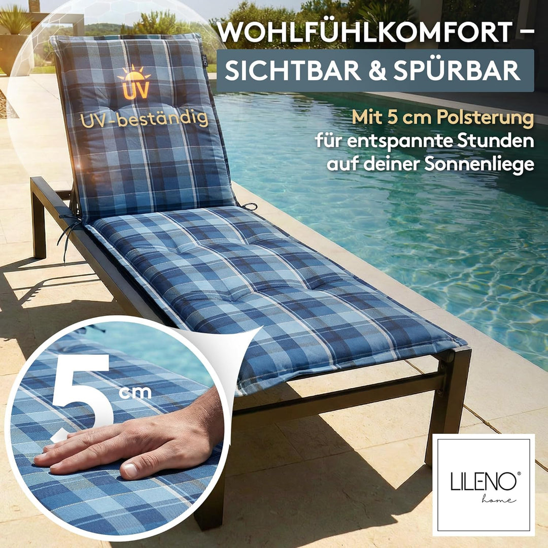 LILENO HOME Sonnenliege Auflage als [1er Set - Rollliege] in Karo Blau - Gartenliegen Auflage perfek