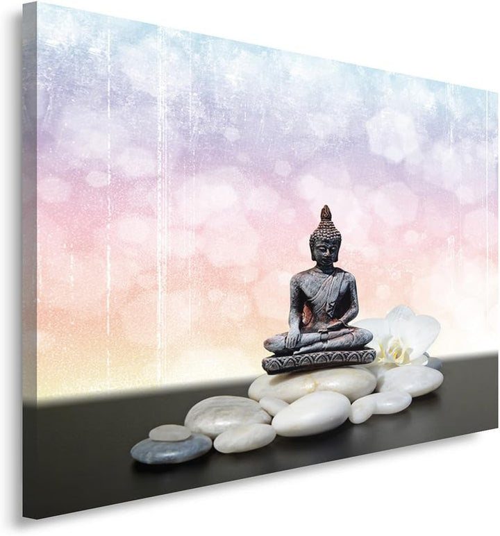 Feeby Frames, Leinwandbild, Bilder, Wand Bild, Wandbilder, Kunstdruck 50x70cm, BUDDHA, KULTUR, STEIN
