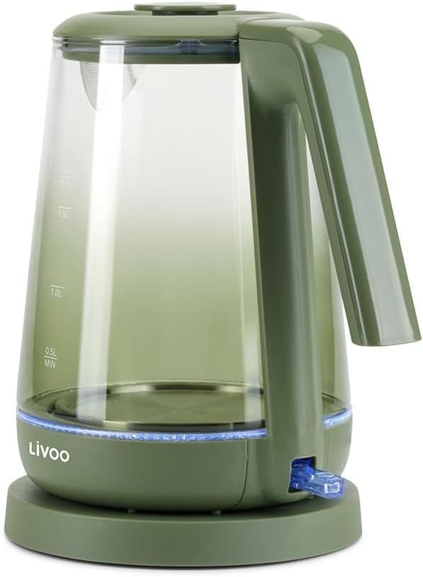 Livoo - Wasserkocher aus Glas, 1,7 l, DOD216V, 1850 W, 2200 W, Borosilikatglas, Hintergrundbeleuchtu