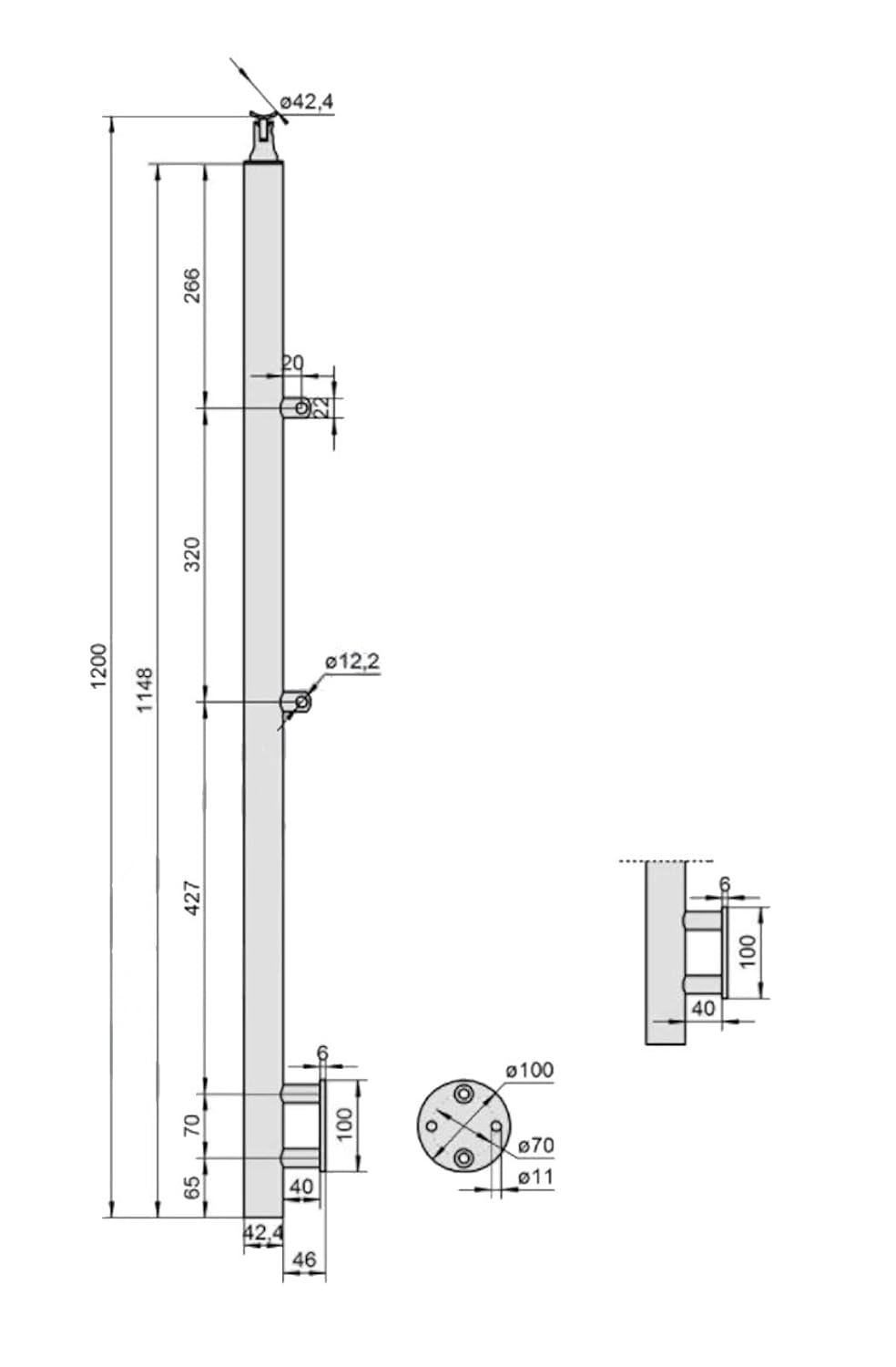 Treppengeländer Balkongeländer Edelstahl V2A Relinggeländer Bausatz vorgesetzt (120 cm, 2 Querstrebe