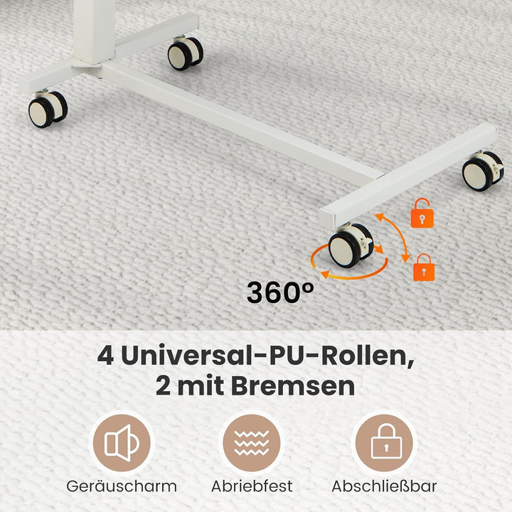 COSTWAY Beistelltisch höhenverstellbar, Laptoptisch mit Rollen 74–108 cm, mobiler Schreibtisch Sofat