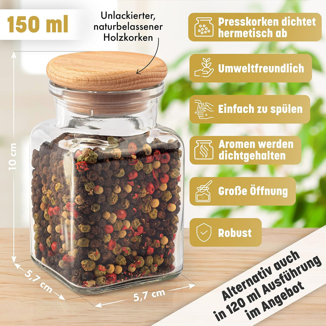 EVADUESS Gewürzgläser mit Holzdeckel, 150ml x 12, Aufbewahrungsgläser, Gewürzdosen, Gewürzset, Gewür