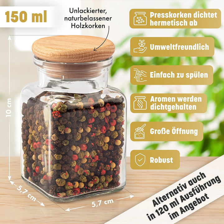 EVADUESS Gewürzgläser mit Holzdeckel, 150ml x 12, Aufbewahrungsgläser, Gewürzdosen, Gewürzset, Gewür