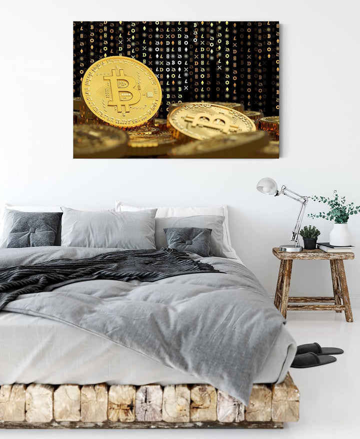 Pixxprint Bitcoin BTC Kryptowährung als Leinwandbild | Grösse: 100x70 cm | Wandbild | Kunstdruck | f