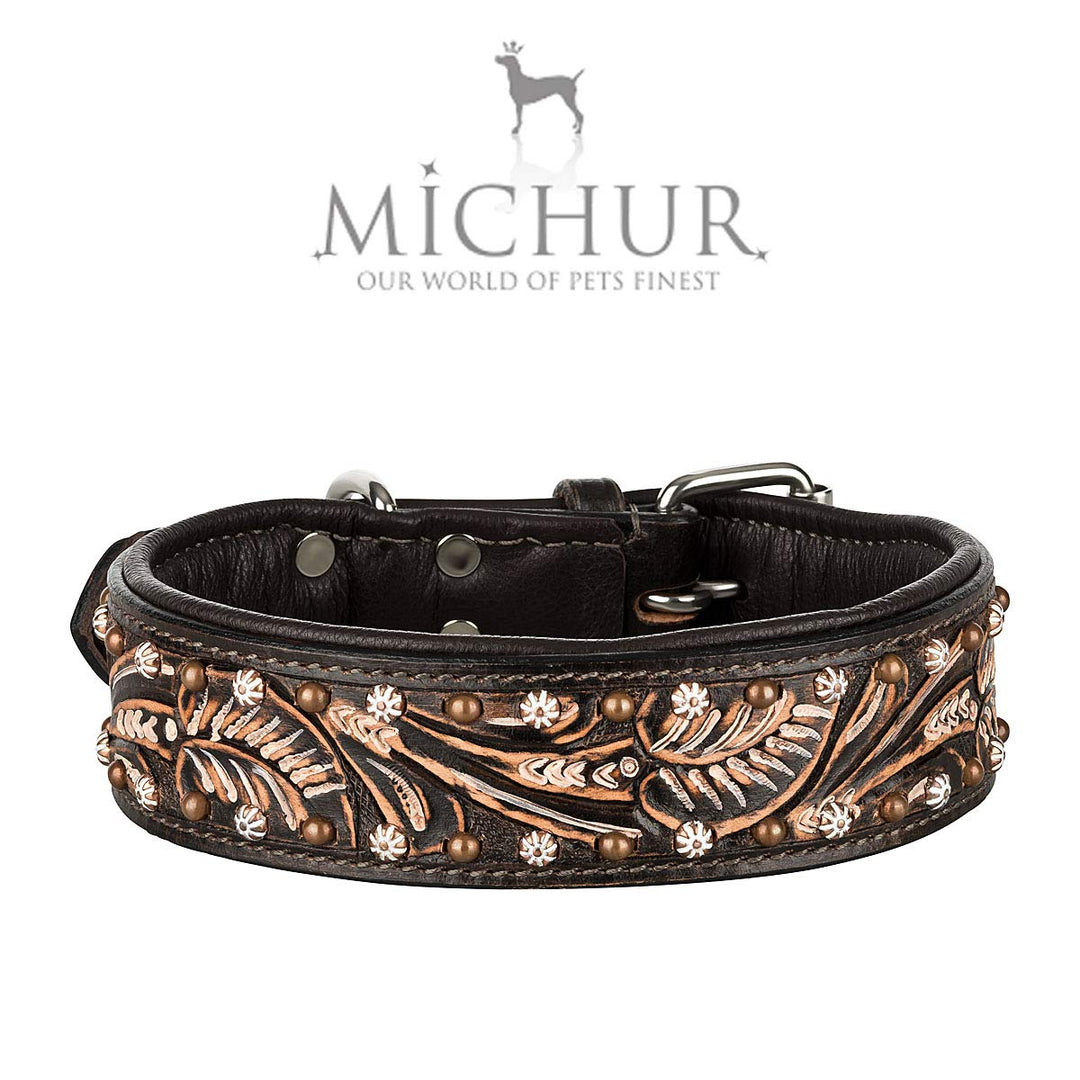 MICHUR Joris Hundehalsband Leder, Lederhalsband Hund, Halsband, Leder, Schwarz Braun mit Rundnieten