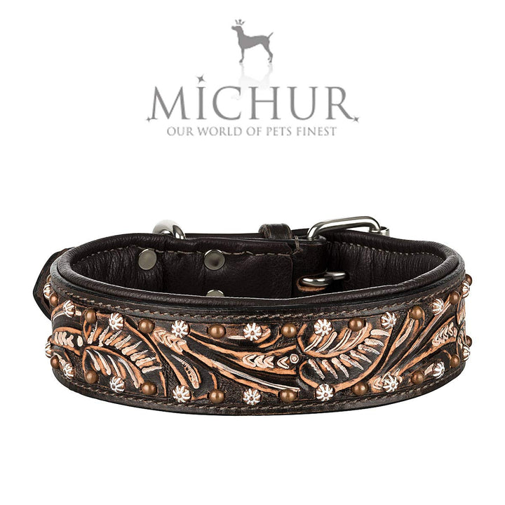 MICHUR Joris Hundehalsband Leder, Lederhalsband Hund, Halsband, Leder, Schwarz Braun mit Rundnieten