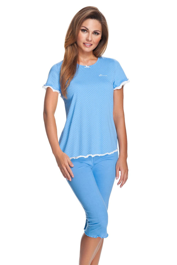 e.FEMME Damen Schlafanzug Marion 310, Kurzarm, aus 50% Baumwolle und 50% Modal 36 Blau, 36 Blau
