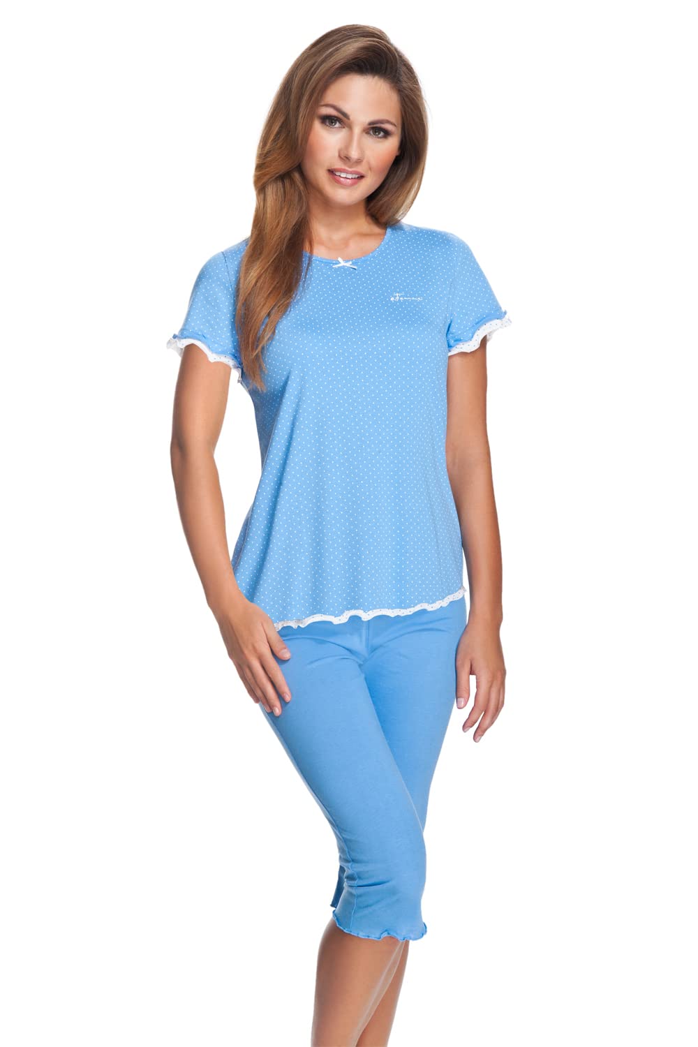 e.FEMME Damen Schlafanzug Marion 310, Kurzarm, aus 50% Baumwolle und 50% Modal 38 Blau, 38 Blau