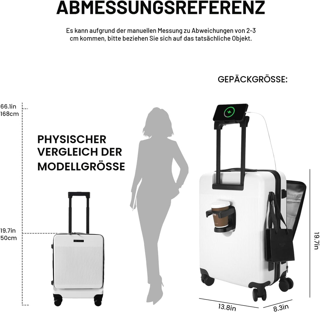 Handgepäckkoffer 20 Zoll mit Laptopfach, Leichte Koffer Hartschale und TSA-Schloss, Kabinengepäck mi