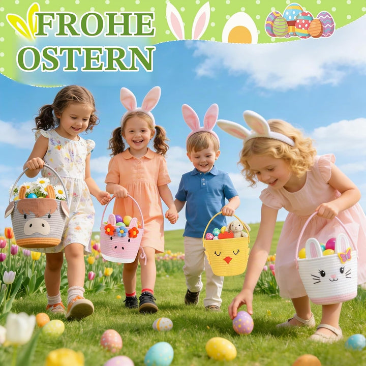 PinkSheep gewebter Korb für Kinder, Ostereier/Süssigkeiten Korb mit Griff, Niedliche Tier Lagerkörbe