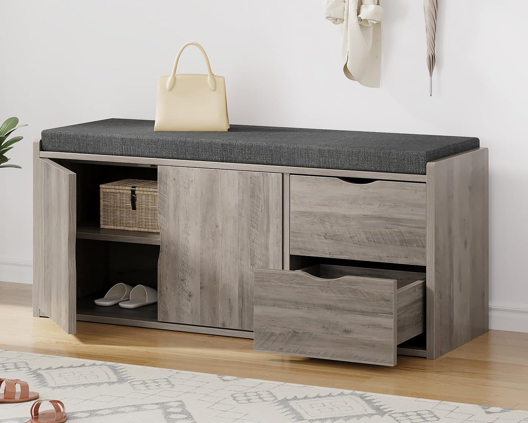 LVB Sitzbank mit Stauraum, Schuhregal mit Schublade, Gepolstert, Multifunktionale Schuhbank mit Sitz